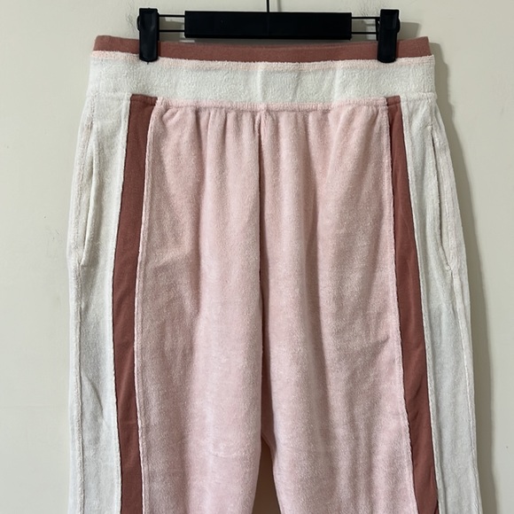 Free People Intimately Terry Cloth High Rise Pink Cream Brown Jogger Pants Sz L - Picture 2 of 8